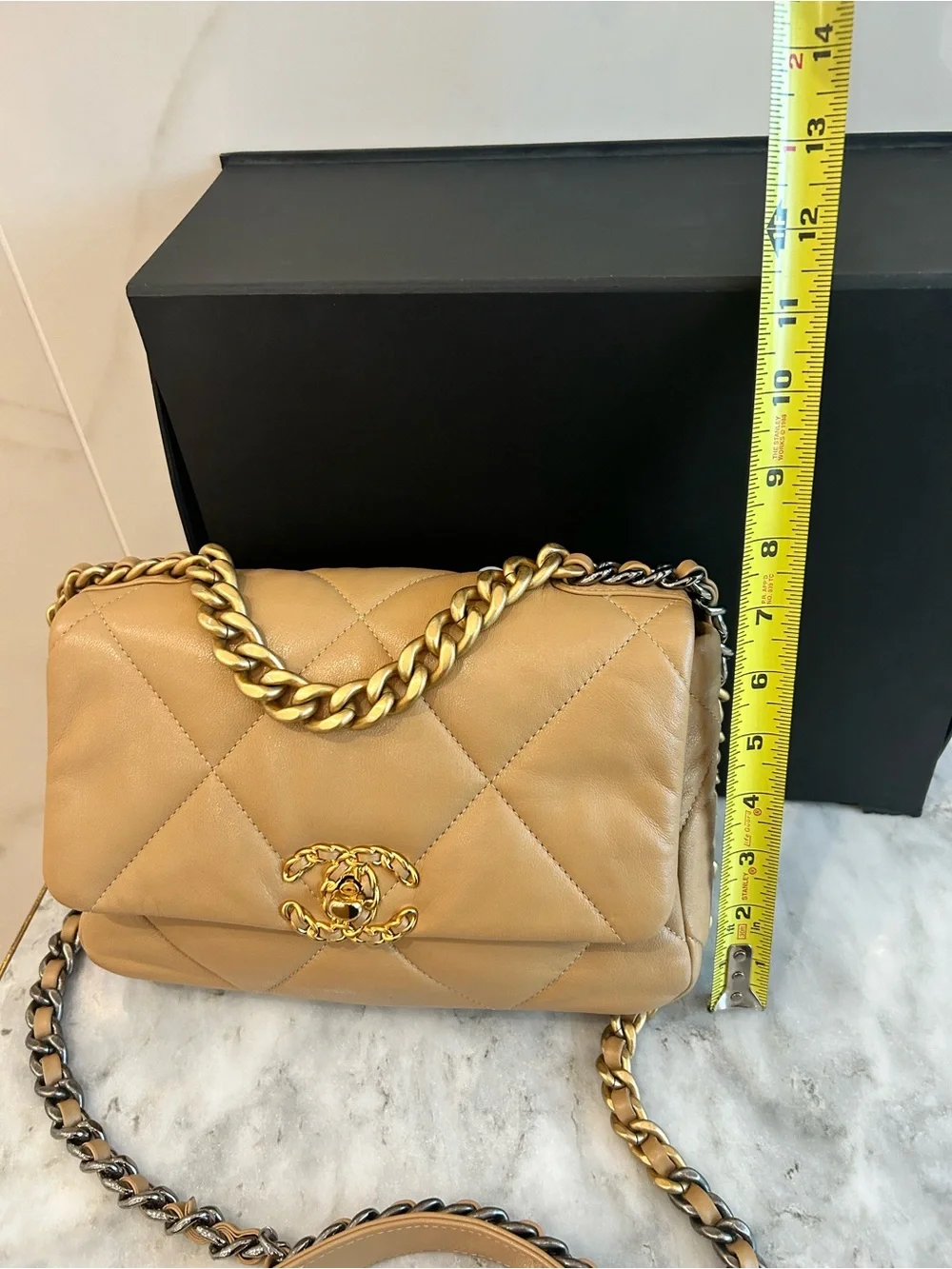 Like New! CHANEL 19 matelasse small Flap Bag with gold & silver chain FULL SET